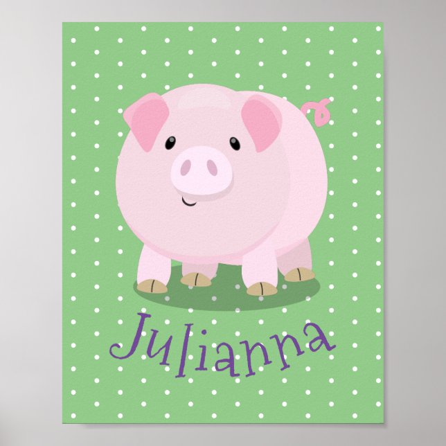 Poster Caricature de porc mignon rose pot vendue (Devant)