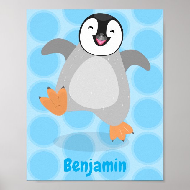 Poster Caricature de poussin de pingouin mignon et joyeus (Devant)