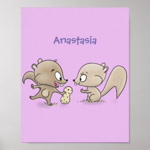 Poster Caricature d'écureuils marrants