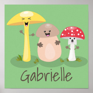 Poster Caricature des champignons de champignons de cave 