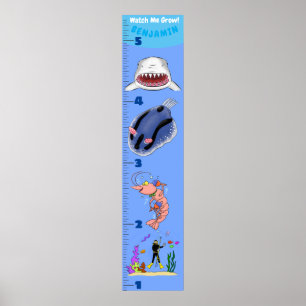 Poster Caricature des créatures marines de poissons migno