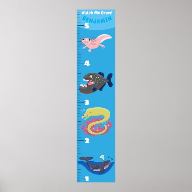 Poster Caricature des créatures marines de poissons migno (Devant)