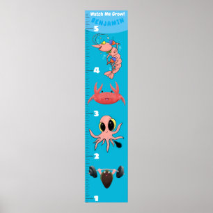 Poster Caricature des créatures marines de poissons migno