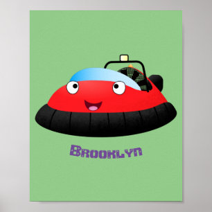 Poster Caricature d'hovercraft rouge joyeux