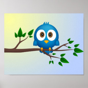 Poster Caricature d'oiseau bleu sur Twitter