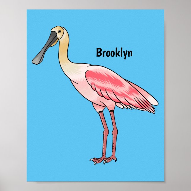 Poster Caricature d'oiseau de spatule de rose (Devant)