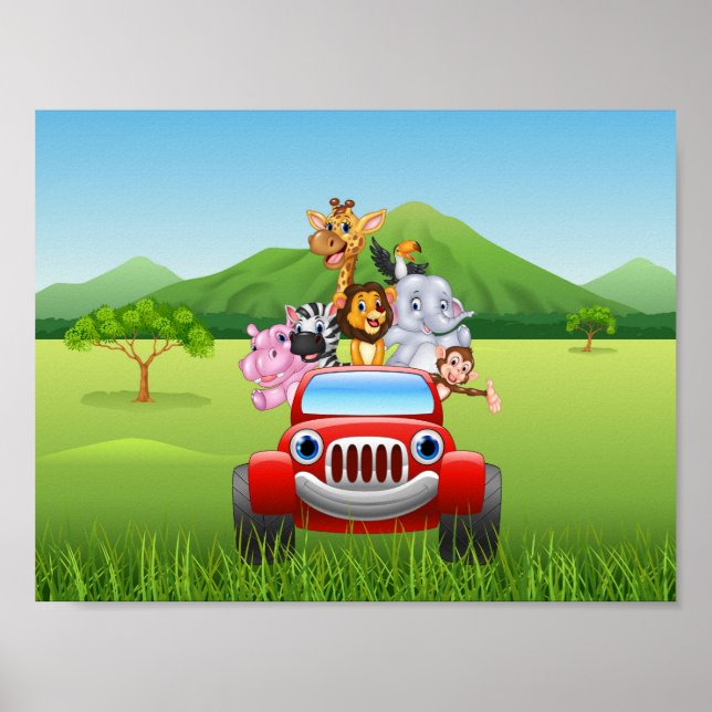 Poster Caricature drôles animaux de safari (Devant)