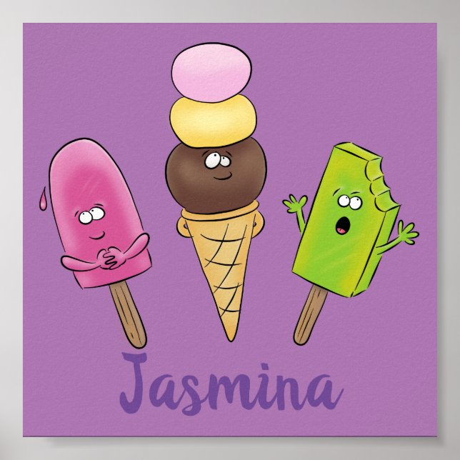 Poster Caricature drôles de glace popsicle dessin animé t (Devant)