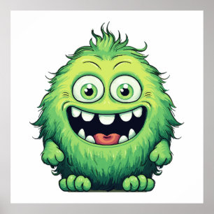 Poster Caricature du Monstre Vert et souriant