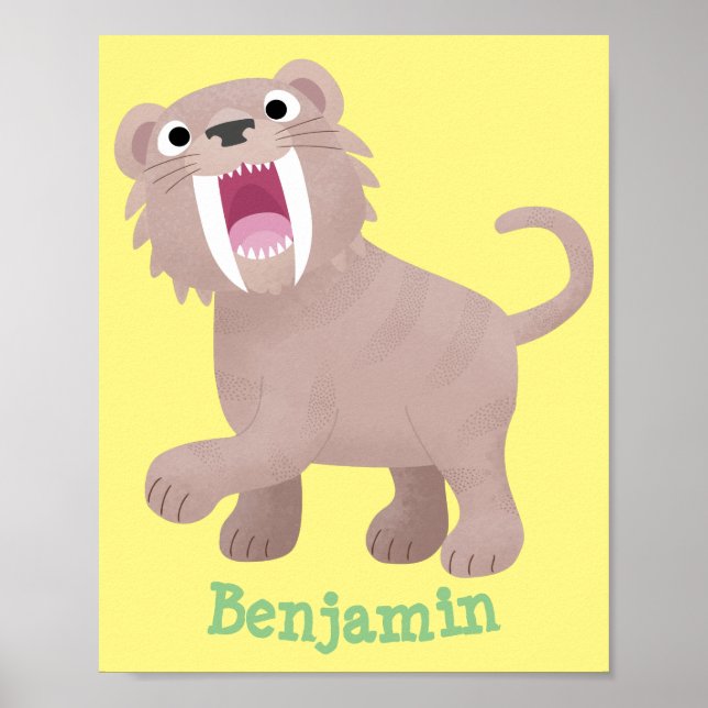 Poster Caricature du tigre mignon Saber Toothed Smilodon (Devant)