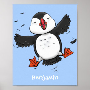 Poster Caricature en bleu bouffin joyeux