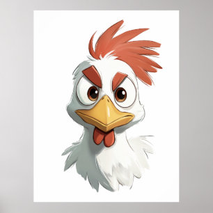 Poster Caricature en colère Tête de poulet