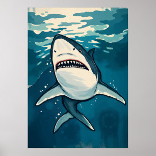Poster Caricature Grand requin blanc - Art Ocean Predator
