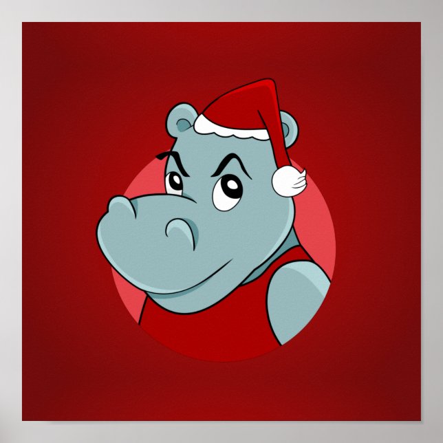 Poster Caricature hippo de Noël (Devant)
