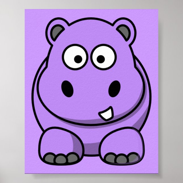 Poster caricature-hippo mignon adorable violet amical (Devant)