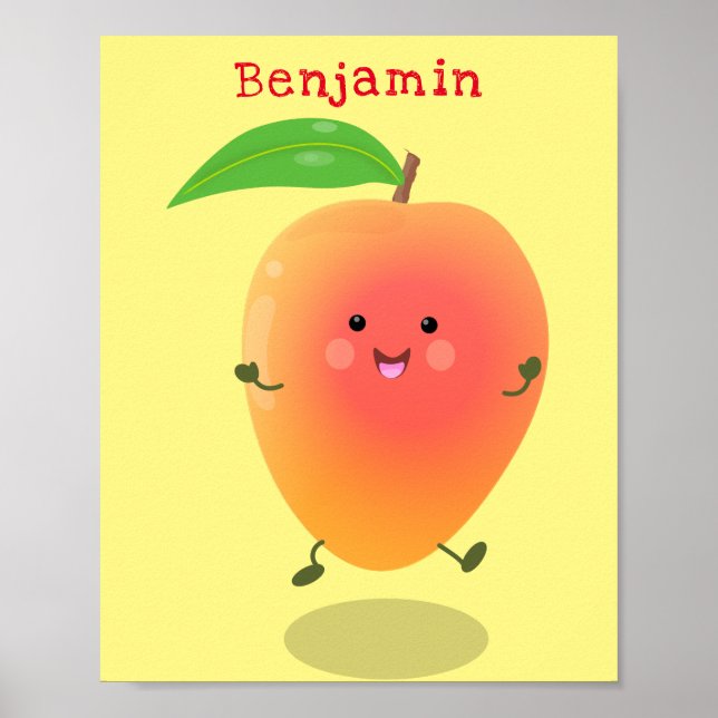 Poster Caricature jaune mangue mignonne (Devant)