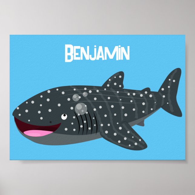 Poster Caricature joli requin baleine joyeux (Devant)