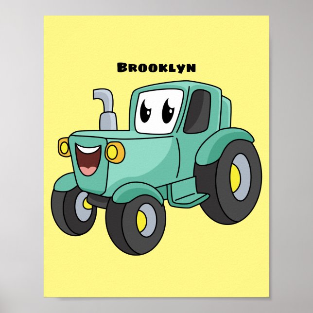 Poster Caricature joli tracteur vert joyeux (Devant)