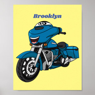 Poster Caricature joyeux bleu moto