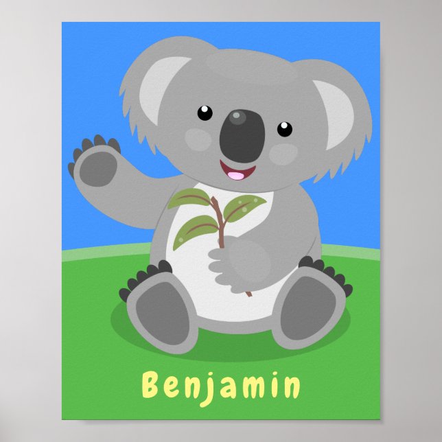Poster Caricature joyeux koala agitant (Devant)