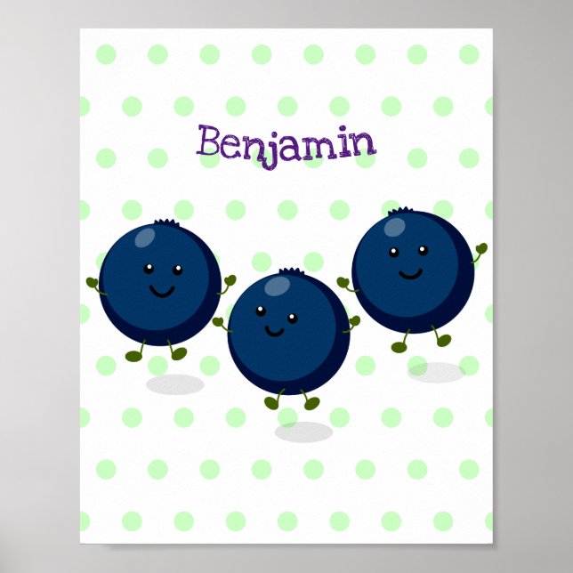 Poster Caricature mignonne de bleuets violets (Devant)