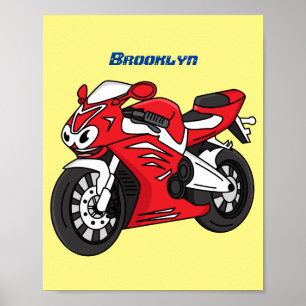 Poster Caricature moto de sport rouge mou