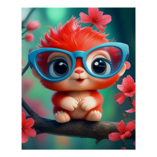 Poster Caricature Panda Rose Sur La Branche