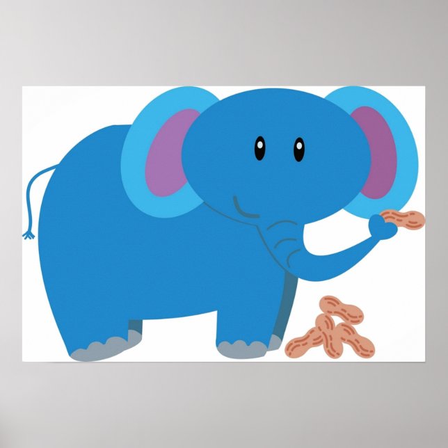 Poster Caricature petit éléphant mignon avec arachide (Devant)