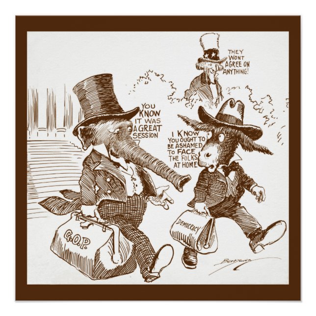 Poster Caricature politique USA c. Elephant & âne 1920 (Devant)