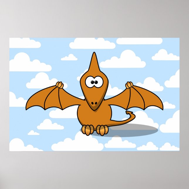 Poster Caricature Pterodactyle à l'orange mignon (Devant)