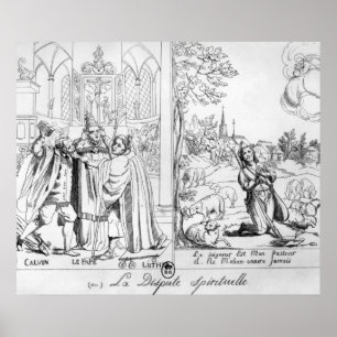 Poster Caricature représentant un conflit spirituel
