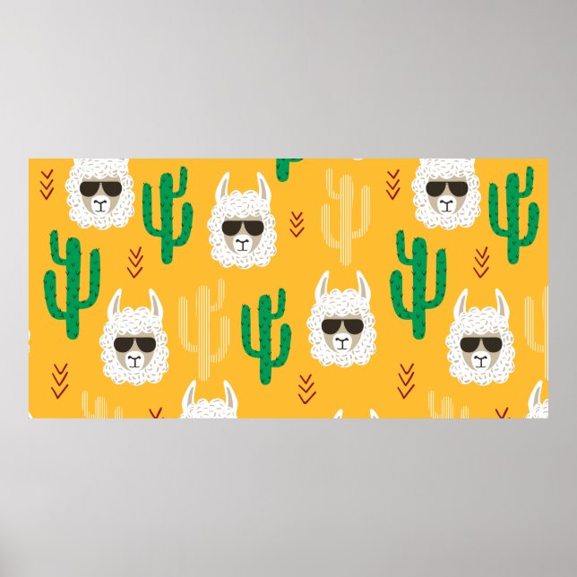 Poster Caricature sans couture llama et motif de cactus e (Devant)