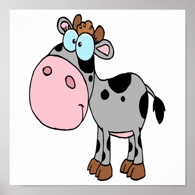 Poster caricature stupide mignonne bébé veau de vache gri (Devant)