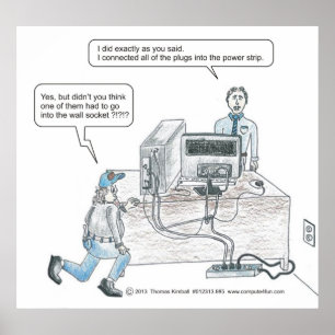 Poster Caricature sur le cordon d'alimentation informatiq