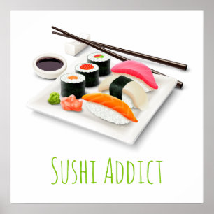 Poster Caricature sushi cute kawaii food art