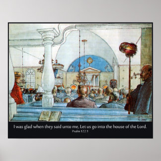 Poster Carl Larsson Eglise avec Psaume 122 J'étais heureu