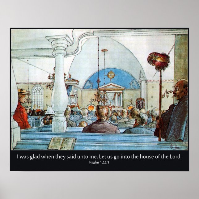 Poster Carl Larsson Eglise avec Psaume 122 J'étais heureu (Devant)