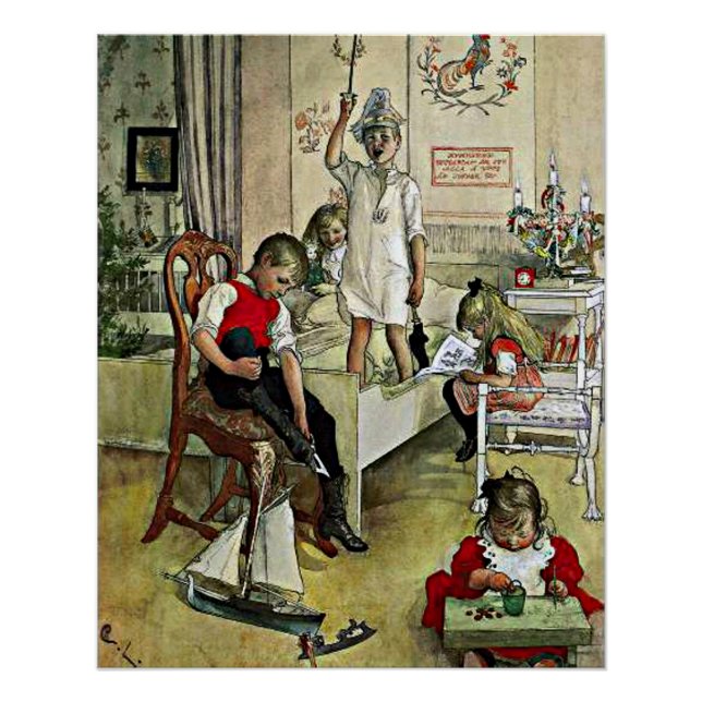 Poster Carl Larsson peinture, Noël matin (Devant)