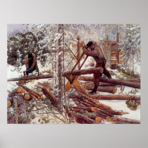 Poster Carl Larsson Woodcutters en forêt
