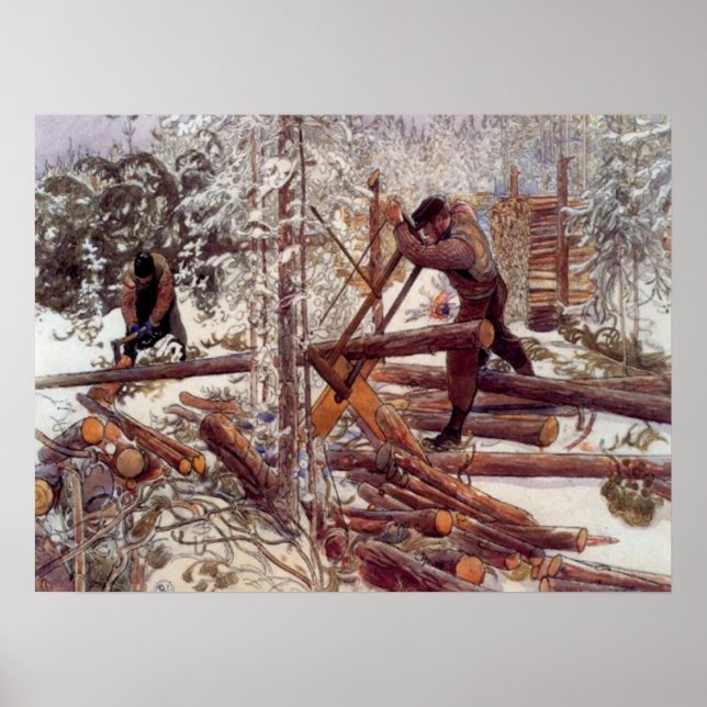 Poster Carl Larsson Woodcutters en forêt (Devant)
