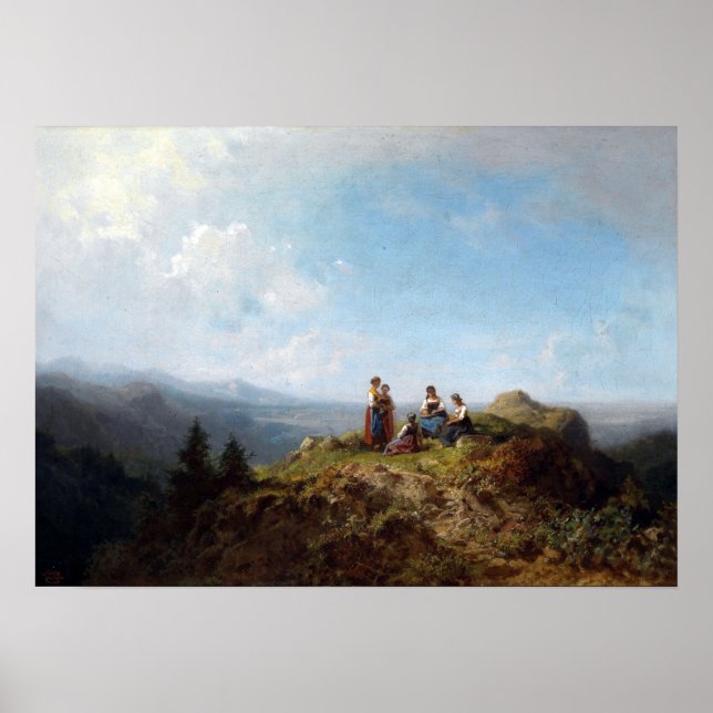 Poster Carl Spitzweg Girls on a Pasture (Devant)