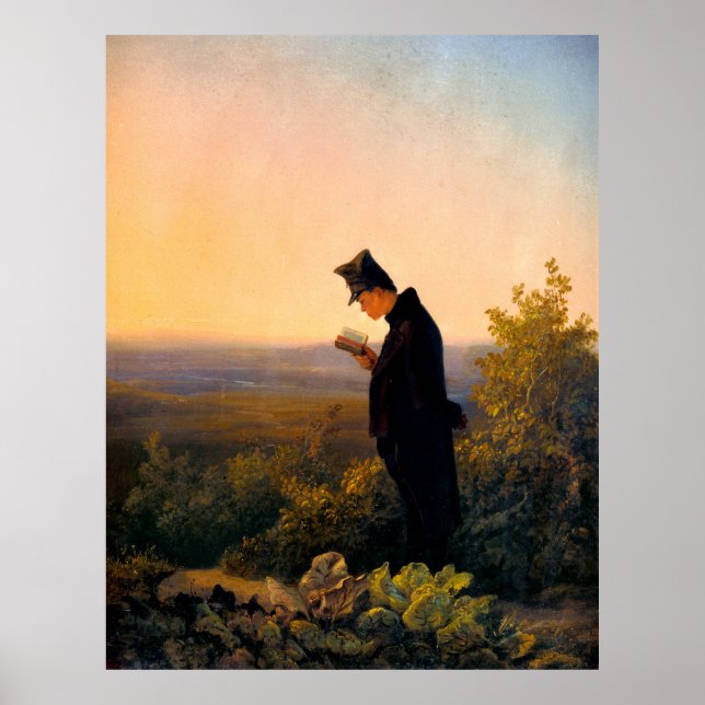 Poster Carl Spitzweig, Le Soir, peinture allemande (Devant)