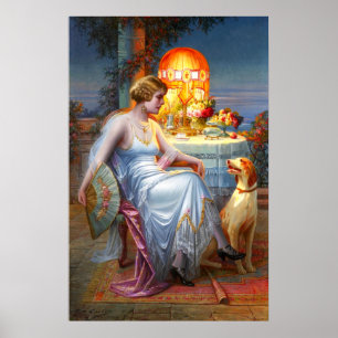 Poster Carlier : Elégante dame et son chien