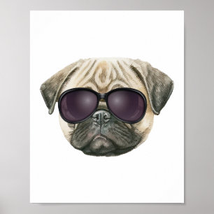 Poster Carlin amusant, mignon bulldog français avec lunet