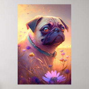 Poster Carlin Chien Animal Portrait Peinture Animaux Cara