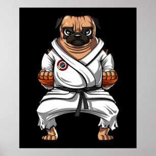 Poster Carlin Chien Karate Ninja Martial Arts Animaux