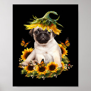 Poster Carlin Chien Tournesol Papillon mignon Amoureux de