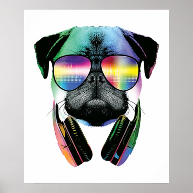 Poster Carlin Dj Avec Lunettes De Soleil Et Casques Musiq (Devant)
