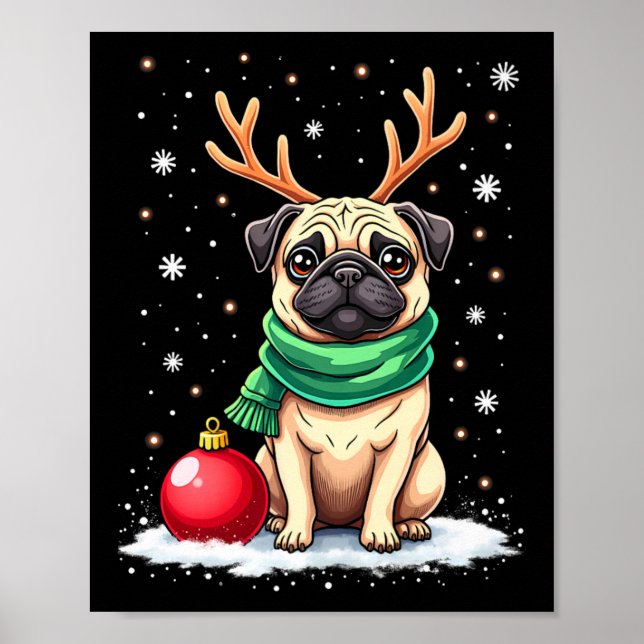 Poster Carlin Dog Reindeer Xmas Amoureux des chiens Funny (Devant)