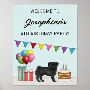 Poster Carlin noir mignon dessin chien accueil Anniversai